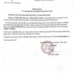 Thông báo điều chỉnh giá